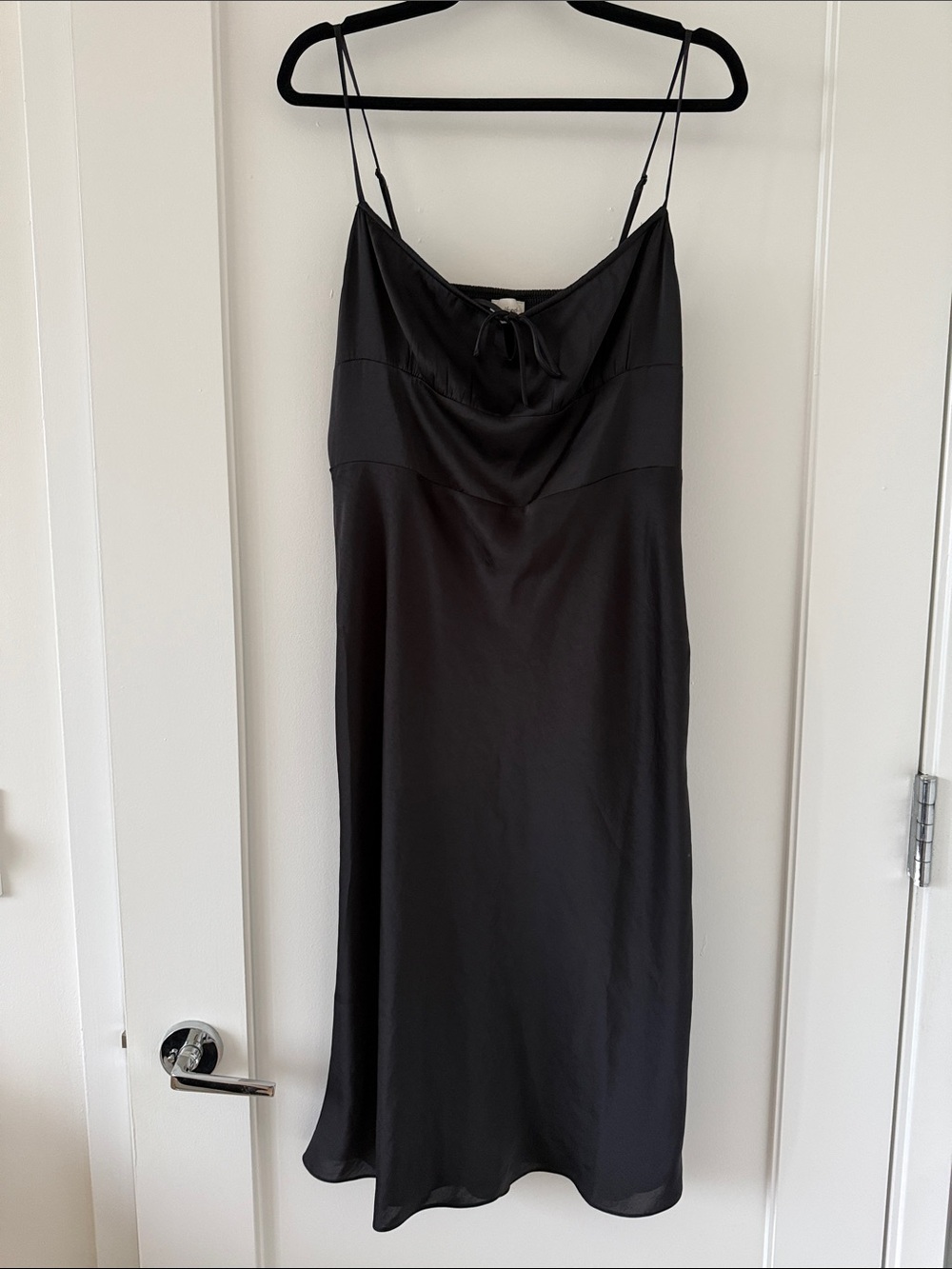 Wilfred Black Satin Slip Dress with Front Tie